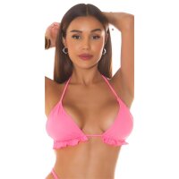 Damen Triangel Bikini-Oberteil mit Rüschen Neon Coral