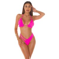 Damen Triangel Bikini-Oberteil mit Rüschen Neon Pink