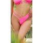Sexy Damen High Waist Bikinihose mit Cut Out Neon Coral