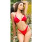 Womens high-cut bikini bottom with gathers red