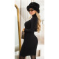 Elegant womens rib knit dress with turtle neck black