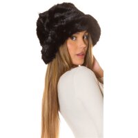 Damen-Wintermütze aus Kunstfell Blogger-Style Schwarz