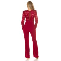 Womens jumpsuit with lace and belt wine-red