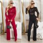 Womens jumpsuit with lace and belt wine-red