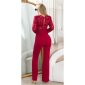 Womens jumpsuit with lace and belt wine-red