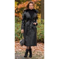 Womens faux leather trench coat with belt black
