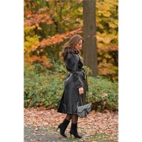 Womens faux leather trench coat with belt black