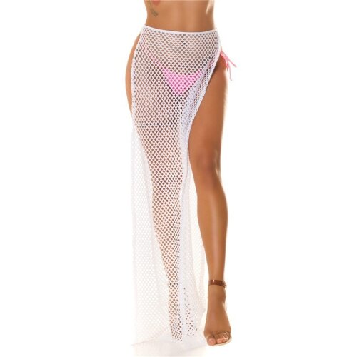 Womens cover-up beach skirt transparent mesh white