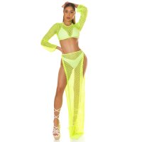 Transparentes Damen Netz Crop-Top Cover-Up Neongrün