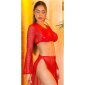 Transparentes Damen Netz Crop-Top Cover-Up Rot