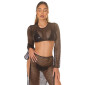 Transparentes Damen Netz Crop-Top Cover-Up Schwarz
