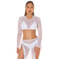 Transparentes Damen Netz Crop-Top Cover-Up Weiß