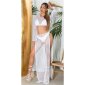 Transparentes Damen Netz Crop-Top Cover-Up Weiß