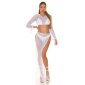 Transparentes Damen Netz Crop-Top Cover-Up Weiß