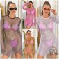 Festival Kleid Netzkleid Partykleid mit Glitzer Transparent Rosa