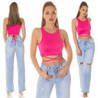 Womens tanktop crop top with tie ribbons fuchsia