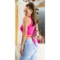 Womens tanktop crop top with tie ribbons fuchsia