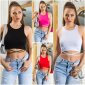 Womens tanktop crop top with tie ribbons fuchsia