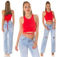 Womens tanktop crop top with tie ribbons red