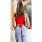Womens tanktop crop top with tie ribbons red