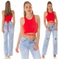 Womens tanktop crop top with tie ribbons red