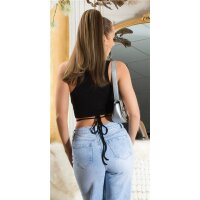 Damen-Tanktop Crop Top mit Bindebändern Schwarz