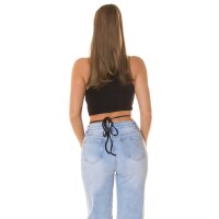 Damen-Tanktop Crop Top mit Bindebändern Schwarz
