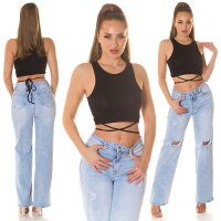 Damen-Tanktop Crop Top mit Bindebändern Schwarz