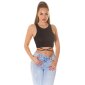 Damen-Tanktop Crop Top mit Bindebändern Schwarz