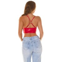 Trägertop in Leder-Look mit Schnürung bauchfrei Crop Top Rot