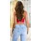 Trägertop in Leder-Look mit Schnürung bauchfrei Crop Top Rot