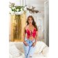 Trägertop in Leder-Look mit Schnürung bauchfrei Crop Top Rot