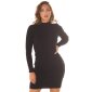 Damen-Strickkleid mit Stehkragen und Streifenmuster Schwarz