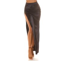 Floor-length satin skirt draped with skirt slit black