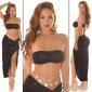 Damen Glitzer Top Bandeau Party Crop Top Glamour Schwarz