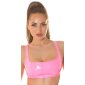 Womens vinyl top strappy top in latex look neon-fuchsia