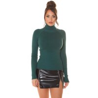 Damen-Rollkragenpullover aus Feinstrick Dunkelgrün