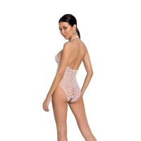Womens open crotch mesh bodysuit bodystocking teddy white