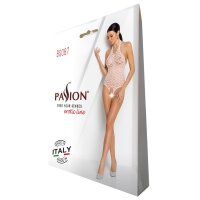 Womens open crotch mesh bodysuit bodystocking teddy white