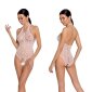 Womens open crotch mesh bodysuit bodystocking teddy white
