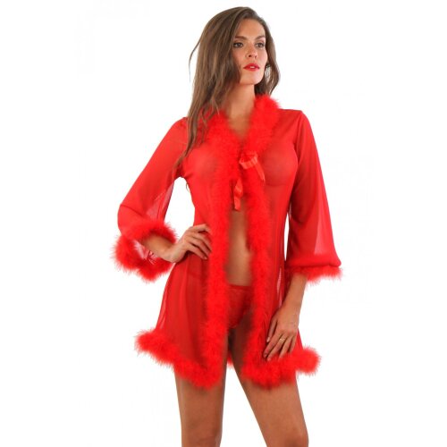 Transparent womens negligee with plush red
