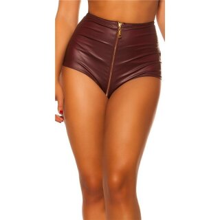 Sexy Damen Gogo Hotpants mit hohem Bund und Zipper Bordeaux