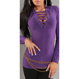 Elegant long-sleeved shirt long shirt with lacing purple