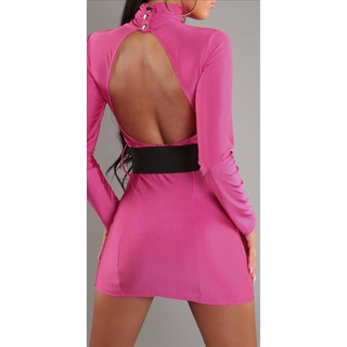 Sexy Minikleid mit Rücken-Ausschnitt Gürtel Pink