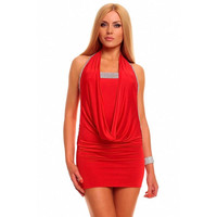 Sexy Neckholder Minikleid Kleid Strass-Optik Rot