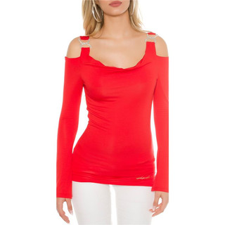 Elegant long-sleeved shirt long shirt rhinestone look red