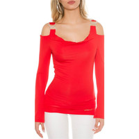 Elegant long-sleeved shirt long shirt rhinestone look red