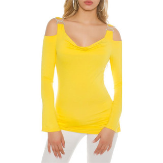 Elegant long-sleeved shirt long shirt rhinestone look yellow