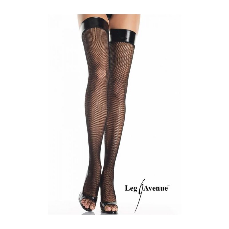 Leg Avenue 9023q - Netzstrümpfe Mit Spitzenborde, Übergröße (Eur 42-46), Schwarz, Fishnet Highs With Lace Top Plus Taglia Up Unisex Adulto, Nero, Taglia Unica