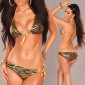 Sexy Neckholder Bikini Beachwear Zebra-Look Schwarz-Gold 34 (S)
